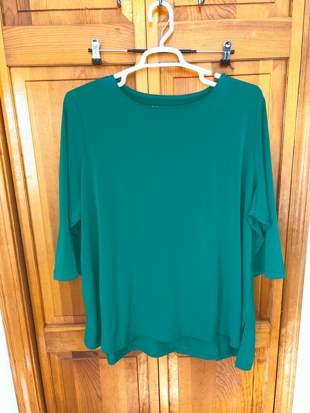 Susan Graver Emerald Green Soft Knit Top Plus 3X NWT 3/4 Sleeve Relaxed Fit
